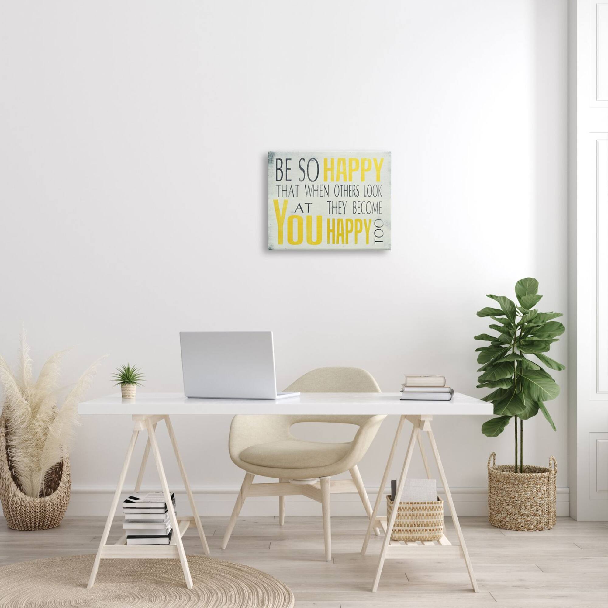 Stupell Industries Be So Happy Typography Framed Giclee Texturized Art Canvas Wall Art